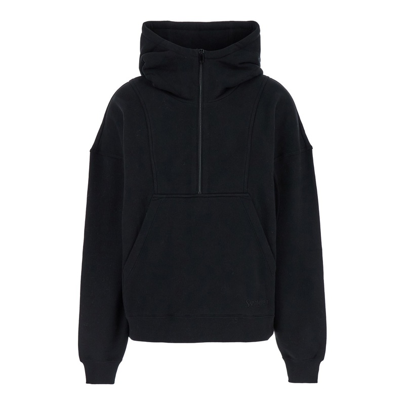 Black Hoodie with Kangaroo Pocket and Logo Lettering in Cotton Woman