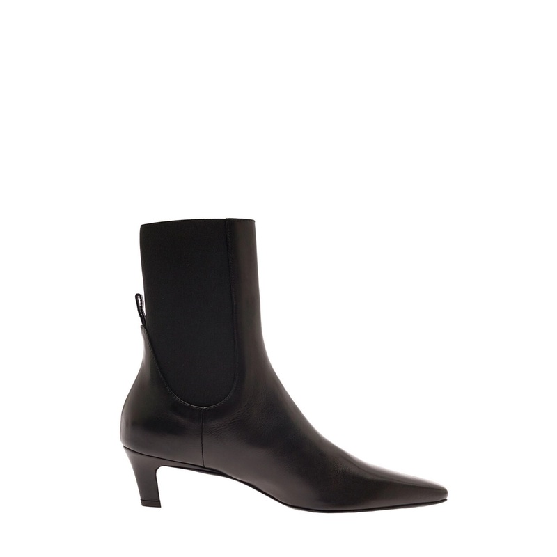 Black Pointed Ankle Boots with Elastica Bands in Leather Woman