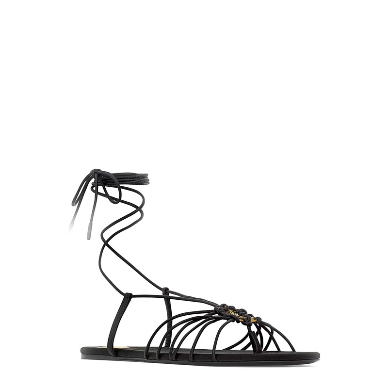 Black Sandals with Cassandre Logo and Laces Around the Ankle in Leather Woman