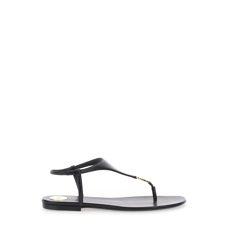 Black Sandals with Metallic Cassandre Detail in Leather Woman