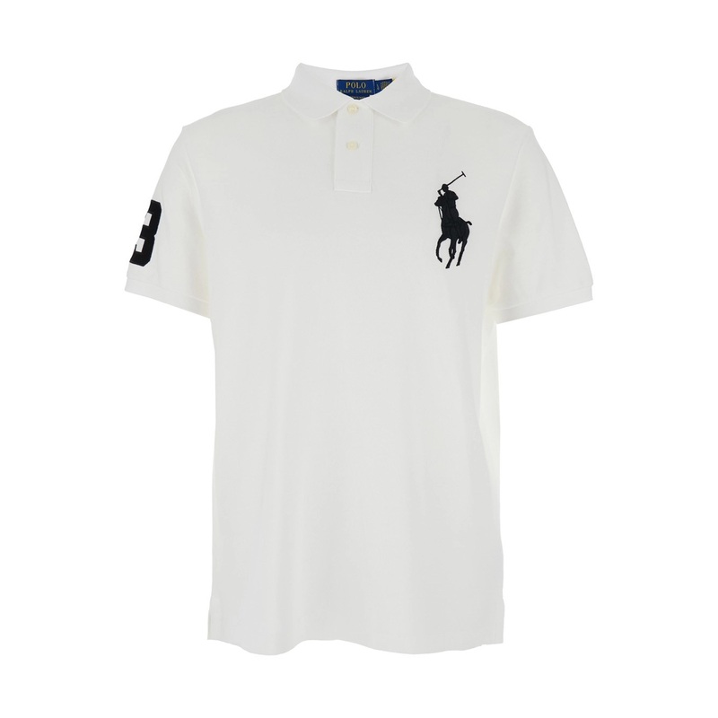 Custom Slim Fit White Polo Shirt with Pony Maxi Embroidery on the Front and Numeric Detail on the Sleeve in Cotton Man