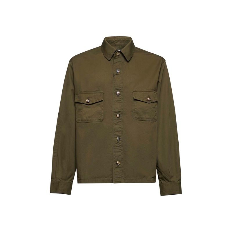 Green cotton twill overshirt|S|M|L
