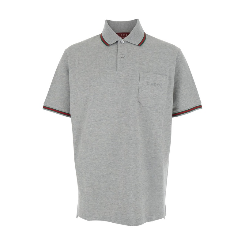 Grey Polo Shirt with Web Details and Logo Lettering on the Front in Wool Blend Man