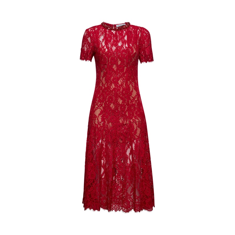 Red sequin lace midi dress|6|8|10