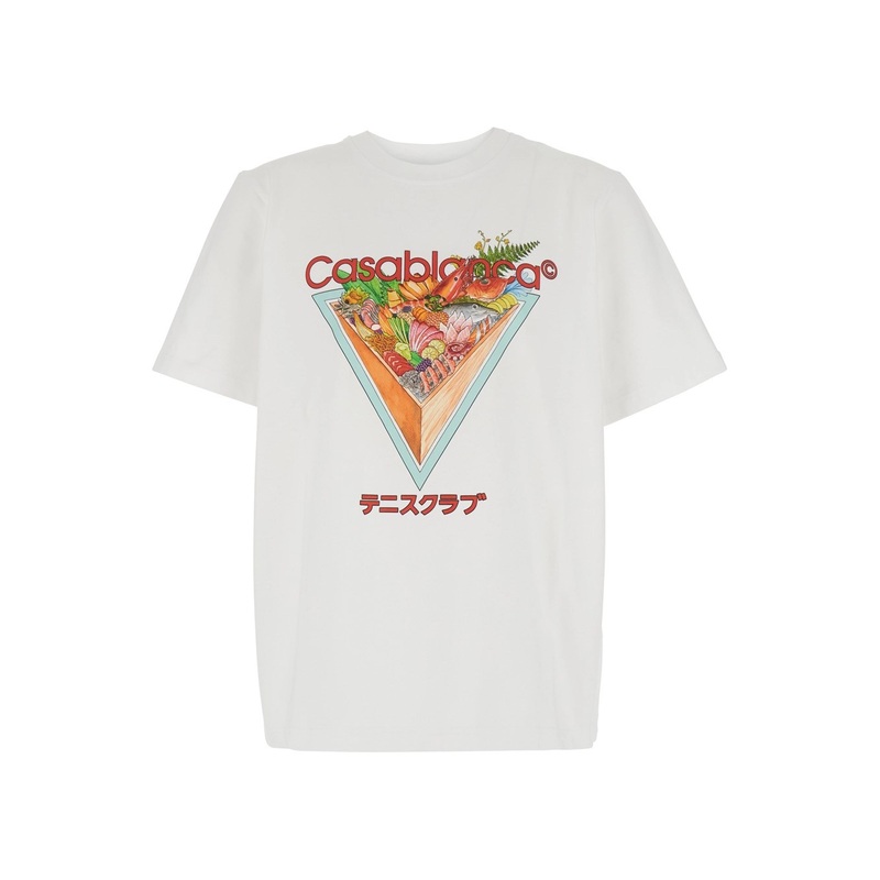 ‘Tennis Club Icon’ White Crewneck T-Shirt with Maxi Print on the Front in Cotton Jersey Man