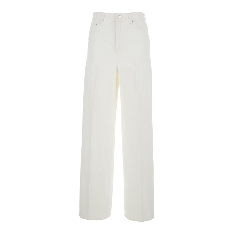 White Jeans with Wide Leg Design and Logo Patch on the Back in Denim  Woman