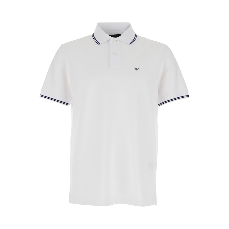 White Polo Shirt with Logo Embroidered on the Front in Cotton Man