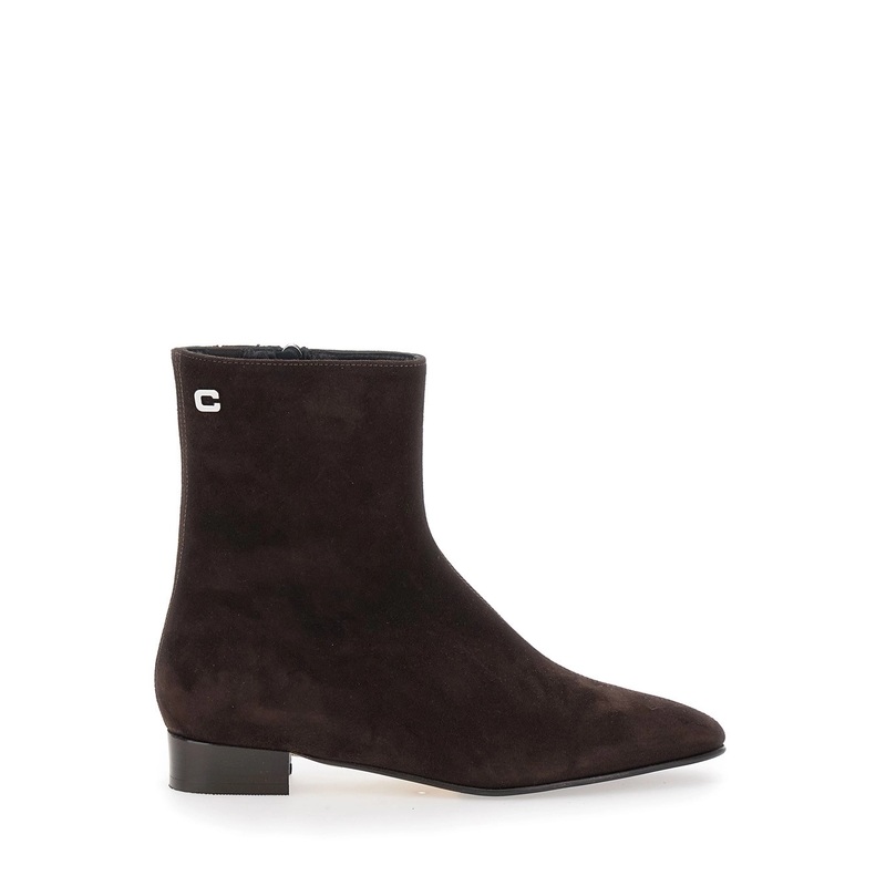 ‘Aiglon’ Brown Boots with Logo Embroidery on the Side and Zip Closure on the Side in Suede Woman