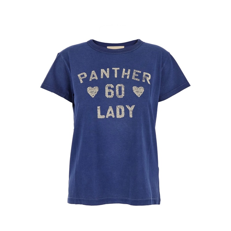 Blue Crewneck T-Shirt with Maxi Logo on Front and Rear in Cotton Jersey Woman