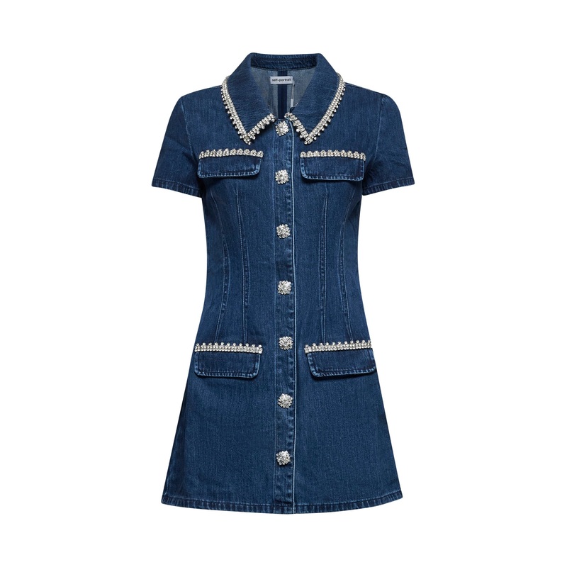 Blue denim embellished mini dress