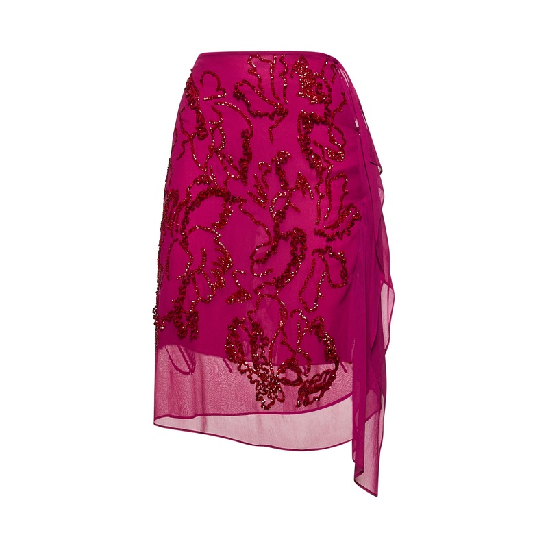 Fuchsia georgette embroidere skirt