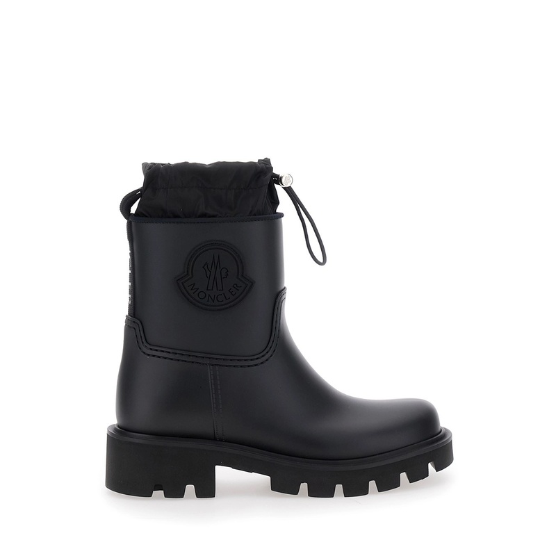 ‘Kickstream’ Black Boots with Low Block Heel and Tonal Logo Patch on the Side in Tech Fabric Woman