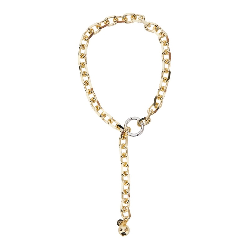 Metallic Chain Necklace with Ring Detail in Metal Woman