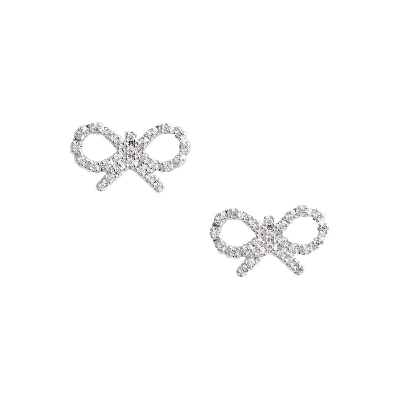 Metallic Earings with Bow Detail and Crystal Embellishments in Brass Woman