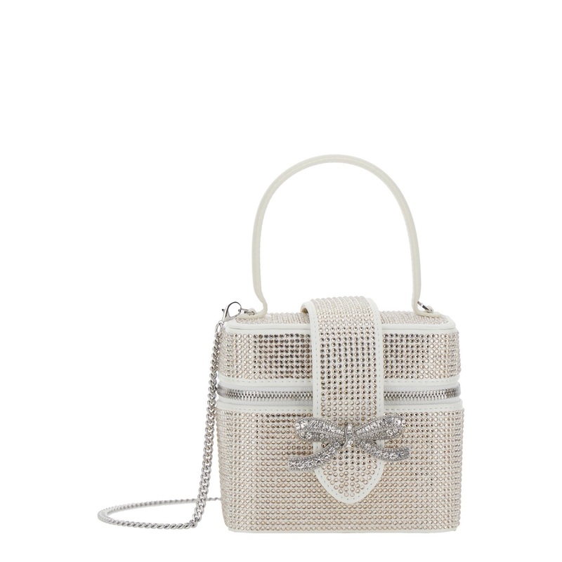 Metallic Handbag with Crystal Embellishments and Bow Detail in Tech Fabric Woman