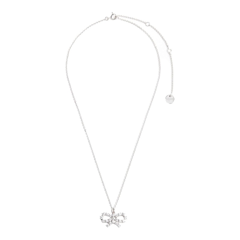 Metallic Necklace with Crystal Embellishments and Bow Charm in Brass Woman