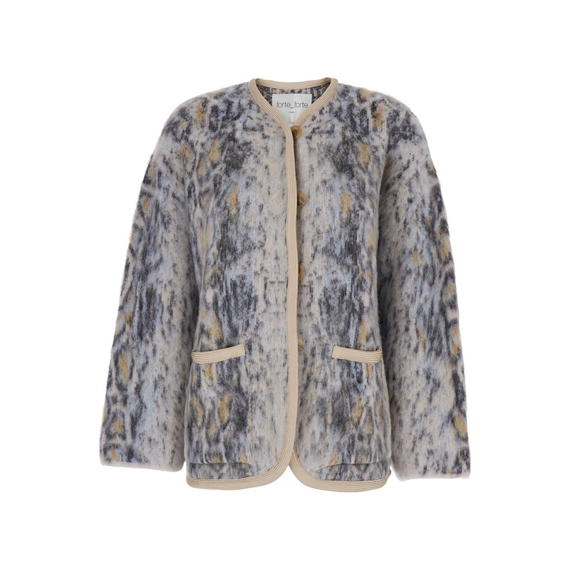 Multicolor Knit Cardigan with V Neck in Wool Blend Woman