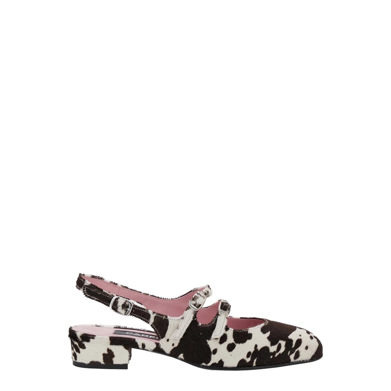 Multicolor ‘Peche’ Slingback Ballet Shoes with Buckle Strap Closure and Cow Print in Leather Woman
