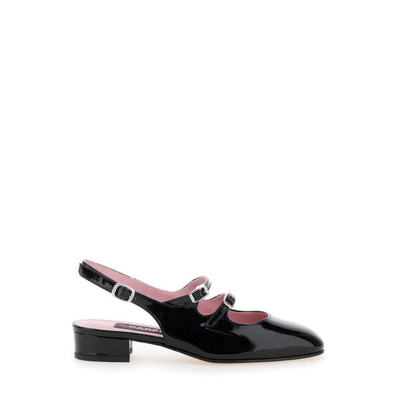 ‘Peche’ Black Slingback Pumps with Buckle Strap Closure in Patent Leather Woman