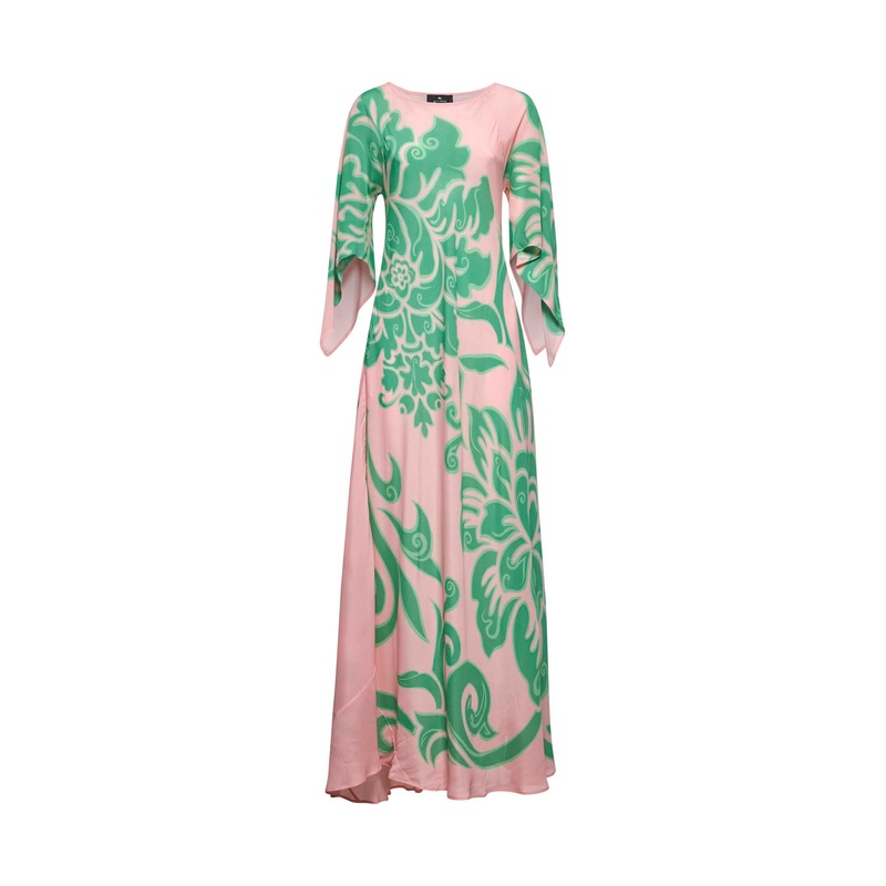 Pink printed viscose maxi dress