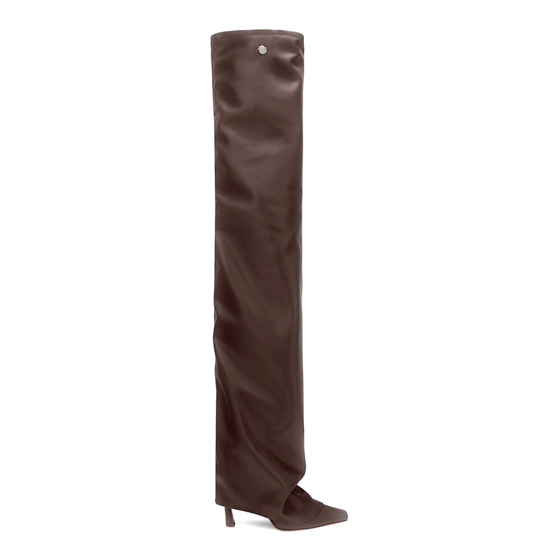 ‘Robin OKT’ Brown Boots with High Stiletto Heel and Ruched Detail in Leather Woman