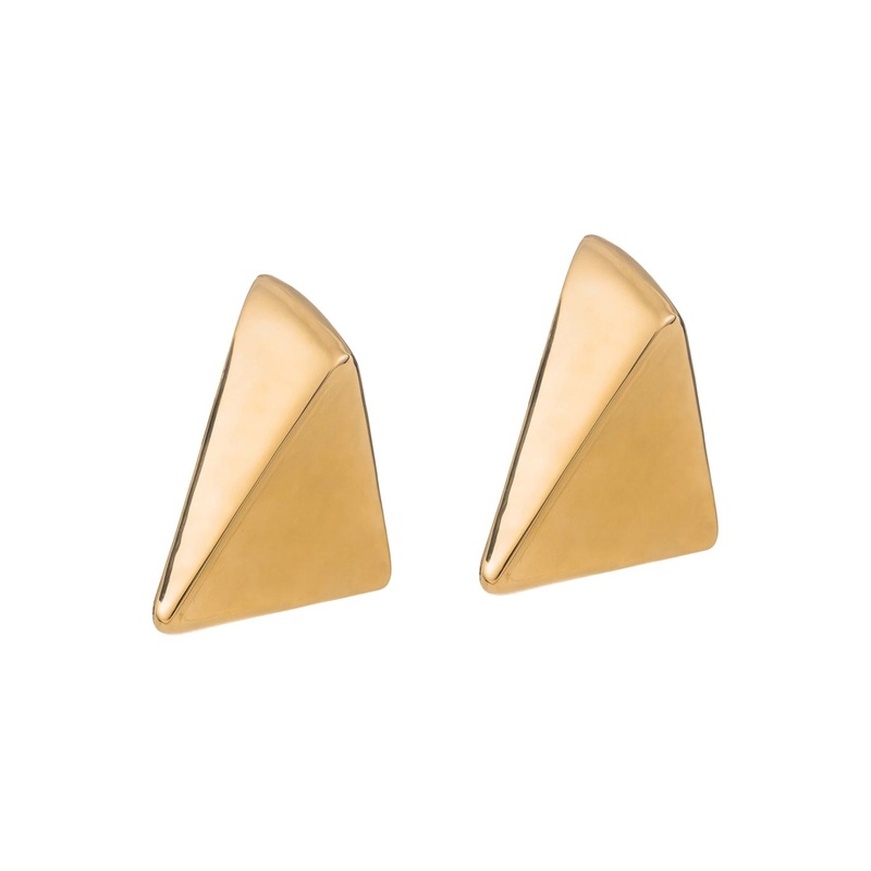 ‘Virtual’ Metallic Small Earings with Butterfly Clasp Closure and Triangular Shape  in Gold Plated Bronze Woman