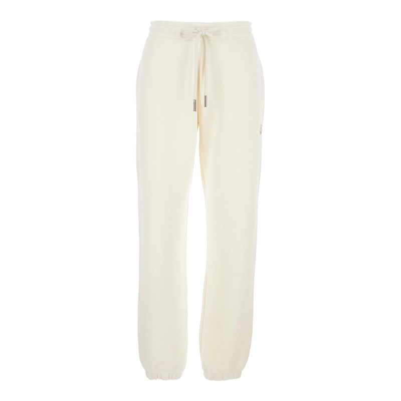 White Pants with Elastic Drawstring Waist and Logo Patch on the Side in Cotton Blend Woman
