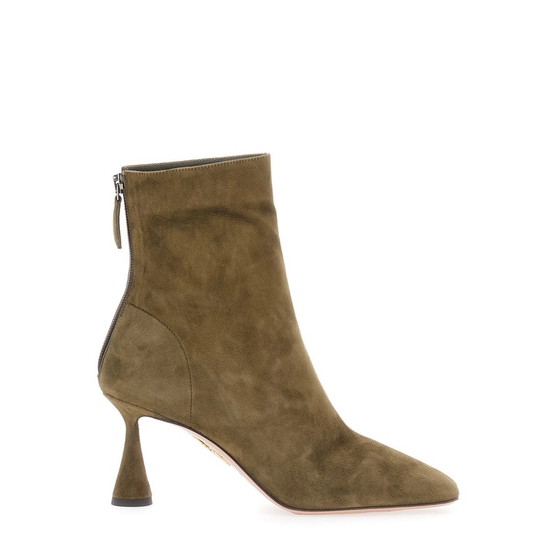 ‘Amore’ Green Ankle Boots with Zip Closure and High Sculpted Heel in Suede Woman