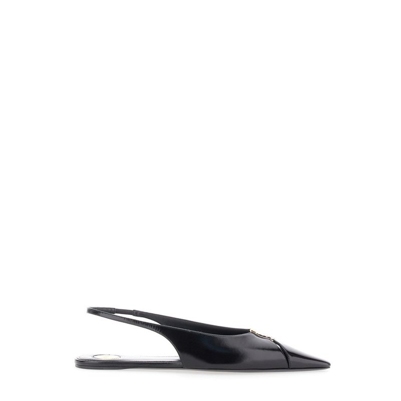 ‘Babylone’ Black Slingback Ballet Shoes with Cassandre Plaque and Elastic Slingback Strap in Leather Woman