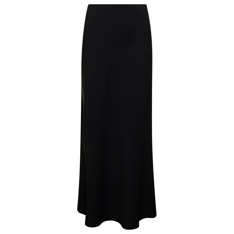 Black ‘Midi’ Skirt with Volant Detail at the End in Satin Woman