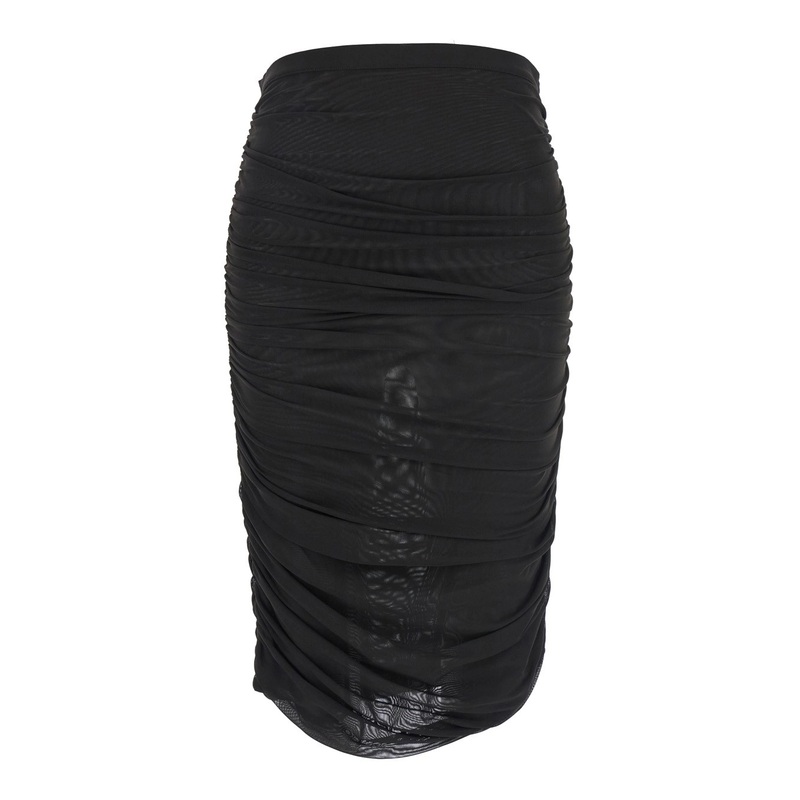 Black Skirt with All-Over Draped in Tulle Woman