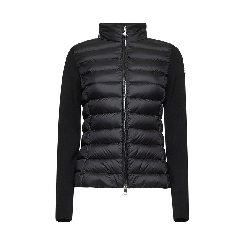 Black wool padded zip-up cardigan