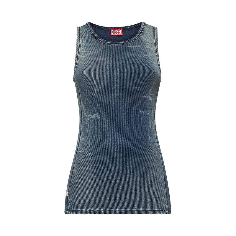 Blue ribbed trompe l’oeil effect T-Go tank top