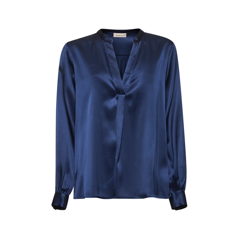 Blue stretch silk satin Tradey tunic