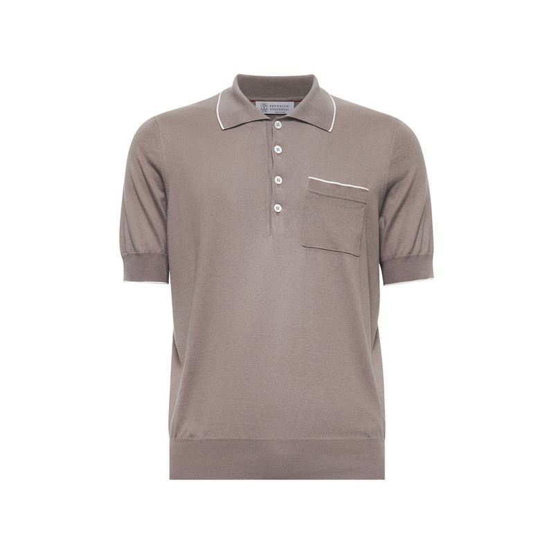 Brown cotton knit polo shirt|48|52|54|50