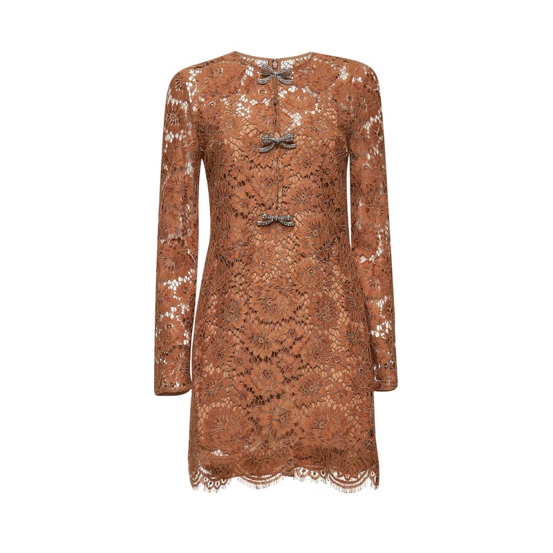 Brown lace bow mini dress|6|8|10|12