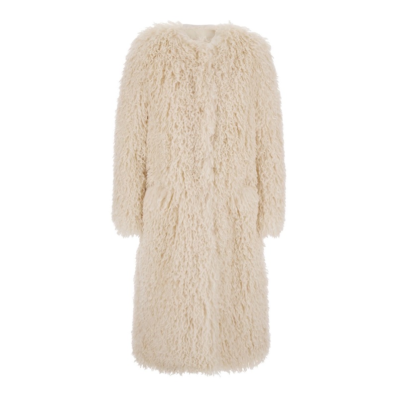 ‘Cleo’ Beige Coat with Open Front in Faux Fur Woman