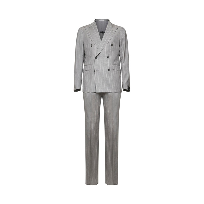 Grey pinstriped wool Vesuvio double-breasted suit