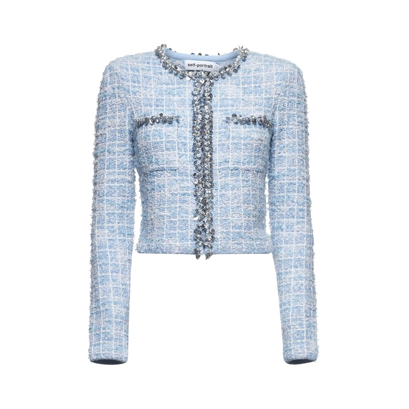 Light Blue sequin check tweed cardigan