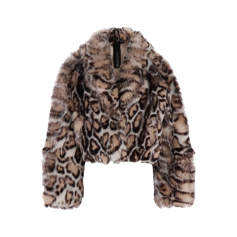 Multicolor Shearling Jacket with Concealed Front Closure and Animalier Print  in Fur Woman