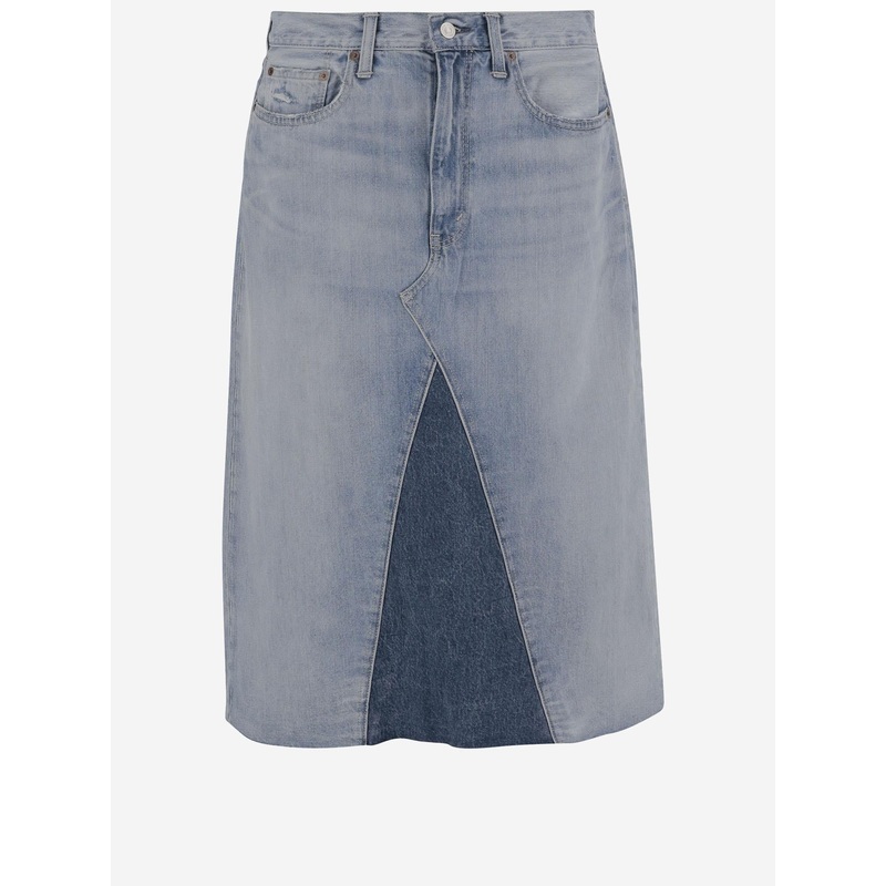 Navy Cotton Denim Skirt|Navy|26|27|29|30