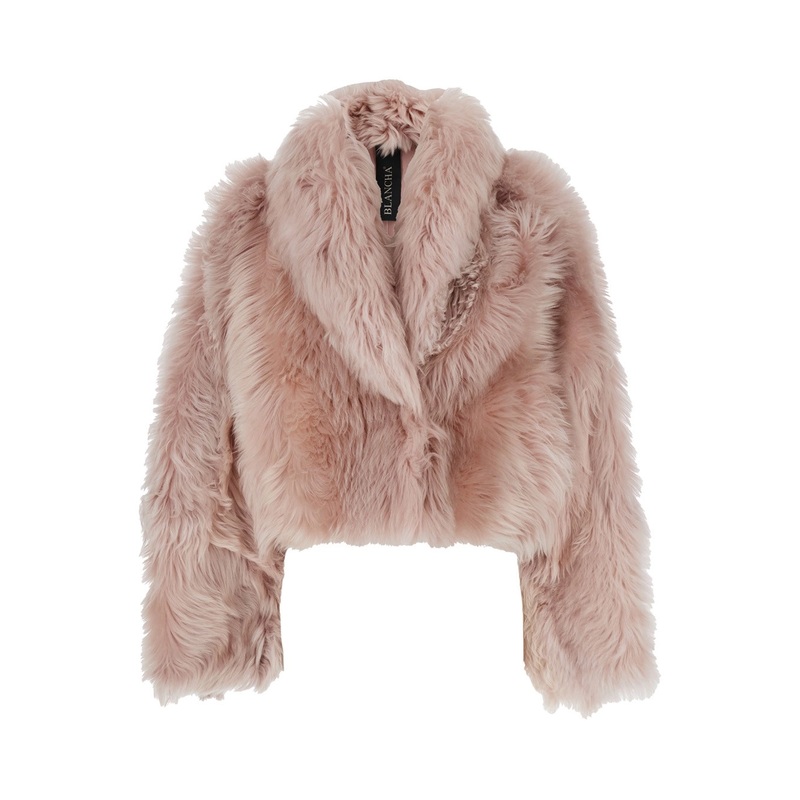 Pink Shearling Jacket with Concealed Front Closure in Fur Woman