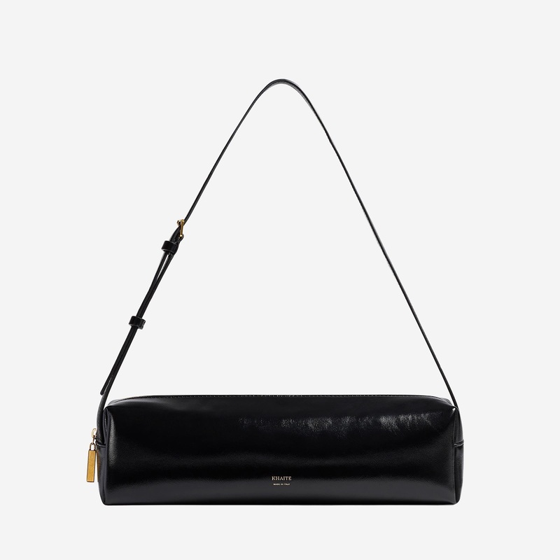 Shiny Leather Shoulder Bag|Black|One Size
