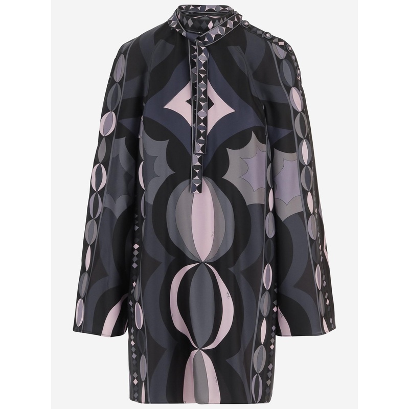 Silk Dress with Geometric Print