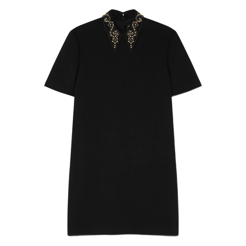 Virgin Wool Dress with Decorated Collar