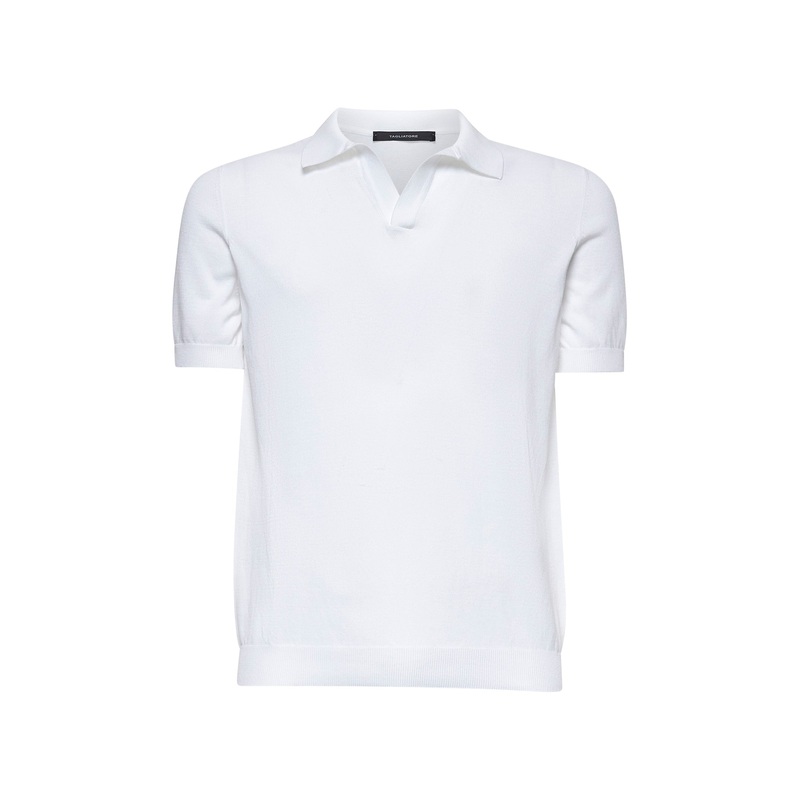 White cotton knit polo shirt|46|48|50|52|54|56