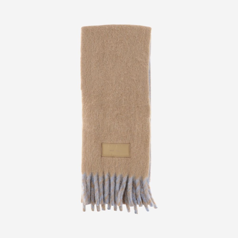 Wool-Blend Fringed Scarf|Beige, Light Blue|One Size