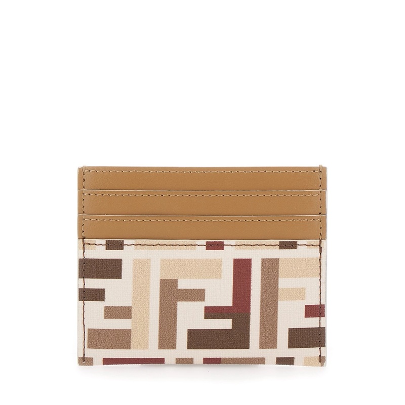 Beige Card Holder with All-Over FF Motif in Fabric Woman