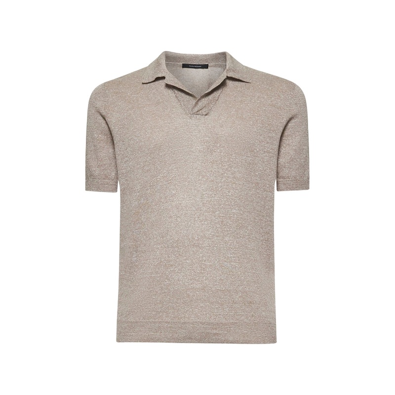 Beige linen and cotton knit polo shirt