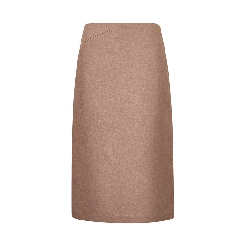 Beige waxed linen midi skirt|40|42|44